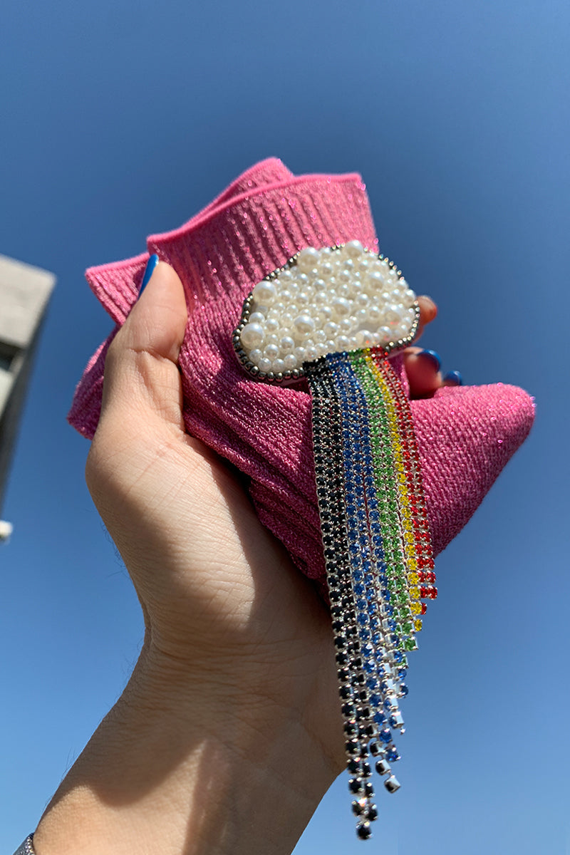 Seven-Color Rainbow Bright Silk Beaded Handmade Women's Socks
