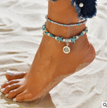 Pearl Retro Beach Pendant Anklet Bracelet